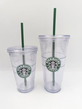 2 Starbucks 2009 Logo CLEAR Cold Cup Tumbler Set w Lid Straw 20oz & 16oz Acrylic - $29.69