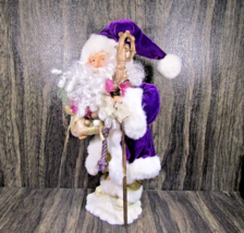 Vintage Father Christmas Old World Santa Claus Purple Robe 16&quot; Porcelain Face - £46.51 GBP