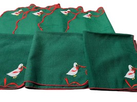 Christmas Geese Placemats  (7 lot) Red &amp; Green Embroidered Fabric Duck Goose - £13.18 GBP