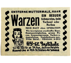 1945 WW2 German-USA Medical Advertisement Wart Mole Removal New York Cit... - $374.75 MXN