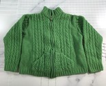 Inis Crafts Giacca Maglione Donna L Per S Verde Aran Fishmerman Lana Merino - £25.63 GBP