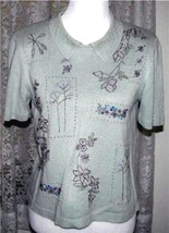 PALE GREEN Beaded &amp; Embroidered Knit Sweater TOP Size PL Alfred Dunner` - £11.76 GBP
