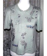 PALE GREEN Beaded &amp; Embroidered Knit Sweater TOP Size PL Alfred Dunner` - $14.99