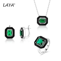 925 Silver Fashion New Style Synthetic Green Crystal Black Enamel Earrings Ring  - £112.34 GBP