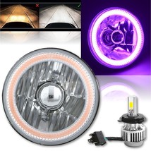 5-3/4&quot; Motorcycle Purple COB Halo Crystal Clear Headlight H4 6k LED Bulb Each 1x - £67.90 GBP
