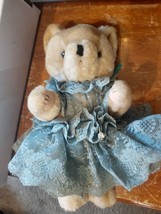 Vintage 1980&#39;s Articulated Teddy Bear in Lace Dress Excellent 11&quot; Tall Vermont ? - £17.90 GBP