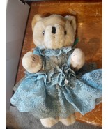 Vintage 1980&#39;s Articulated Teddy Bear in Lace Dress Excellent 11&quot; Tall V... - $28.48