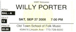 Willy Porter Concert Ticket September 27 2008 Chicago Illinois - £11.39 GBP