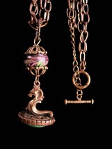 Antique Mythical dragon fob Necklace - vintage watch fob - protective Talisman - - £193.58 GBP