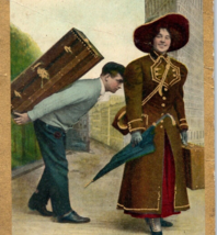 I&#39;m Coming Bag And Baggage Postcard Vintage 1910 Antique - £9.35 GBP