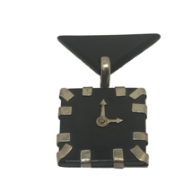 Vintage Art Clock Brooch Hands Move Deco Retro Black Plastic Metal Detailed - £97.38 GBP