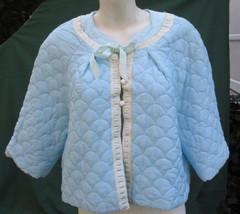 Vintage Barbizon Lingerie Blue Honey Puff Quilted Bed Jacket w/ Lace Wom... - £18.55 GBP