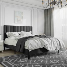 Full size Modern Black Velvet Upholstered Platform Bed with Headboard - $7,785.99 MXN