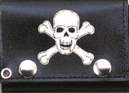 AES Skull and Bones Pirate Black Genuine Leather Wallet with Chain (4 inch) - $8.88