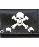 AES Skull and Bones Pirate Black Genuine Leather Wallet with Chain (4 inch) - $12.09 CAD