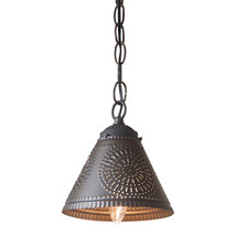 Hanging Pendant Punched Tin Crestwood Shade Light in Kettle Black USA Handmade - £72.12 GBP