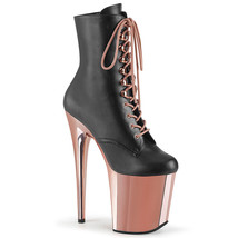 Pleaser FLAMINGO-1020 8&quot; Heel Rose Gold Chrome Platform Matte Black Ankle Boots - £81.77 GBP