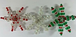Vintage Lot 3 Handmade 4 inch Beaded Snowflake Christmas Tree Ornaments - £15.78 GBP