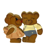 Kissing Bears Country Hand Painted Girl Boy Shelf Sitter Decor Wood Coup... - $23.02 CAD