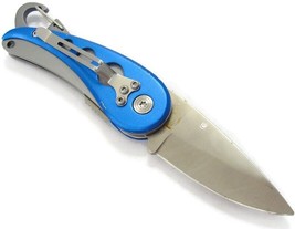 Stainless Steel Lock Back Folding Pocket Knife Carabiner Blue - £7.74 GBP