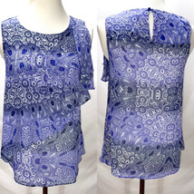 New Anthropologie Paris In HD Blue Layered Contrast Prints Sleeveless To... - $22.50