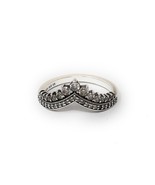 PANDORA 925 Sterling Silver Crown Design V Shape Round CZ Ring Band Size... - £50.97 GBP