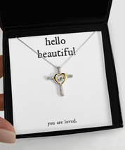 Silver 925 Cross Necklace 14K Gold Heart Gift for Wife Loved Hello Beautiful - $48.59