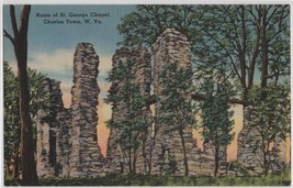 Ruins of St. George Chapel Charles Town WV Unposted Linen Postcard - £3.86 GBP