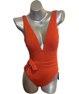 Vince Camuto One Piece Swimsuit Size 10 Tangerine Orange Plunge Tie Wais... - $79.20