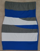 Last Exit Skirt Size 3X Gray White Blue Color Block Stripes Elastic Wasi... - £15.43 GBP