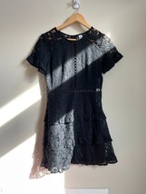 H&amp;M Black Lace Cocktail Tier Ruffle Dress Sz 6 Small - £11.86 GBP