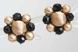 Accessocraft Gold-tone Black Cut Glass Clip Earrings 1960s vintage - £9.67 GBP