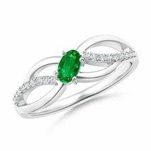 ANGARA Diagonal Oval Emerald Criss Cross Ring with Diamond Accents - £723.83 GBP