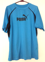 Puma t-shirt size L men blue logo design silky material short sleeves - £6.29 GBP