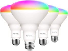 Anwio Smart Light Bulb Br30 Rgb Color Changing Led Wifi Dimmable, 4 Pack. - £41.54 GBP