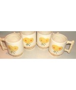 4 VINTAGE WHITE BASKET WEAVE YELLOW DAISY MUGS - £19.69 GBP