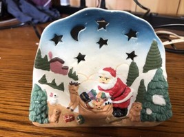 Christmas Santa Tea Light or Votive Candle Holder Porcelain Hand Panted ... - $19.16