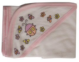 Bambini One Size Girl Hooded Towel with Pink Binding and Screen Prints 8... - $14.34