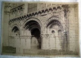 Original c1890 Linen Backed Sepia Photograph 15&quot; x 11&quot; Piotiers Cathedral Facade - £49.36 GBP