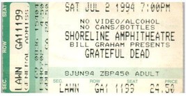 Vintage Grateful Dead Ticket Stub Juillet 2 1994 Mountain View California - £43.28 GBP