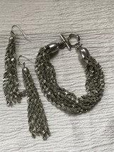 Estate Demi Multistrand Silvertone Twist Chain Bracelet &amp; Matching Long Dangle  - $18.55