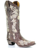 Corral Women&#39;s Flower Embroidery Snip Toe Western Boots - £194.82 GBP