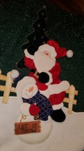 Santa Snowman Christmas Tree Skirt Green Sparkly Prima Creations 43&quot; Primitive  - $28.06