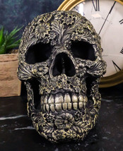Vintage Bronze Finished Day of The Dead Tooled Flora Fauna Floral Skull ... - $32.99