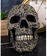 Vintage Bronze Finished Day of The Dead Tooled Flora Fauna Floral Skull ... - $45.09 CAD