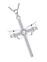 Angel Wings Cross Necklace Sterling Silver Halo Pendant - $183.03