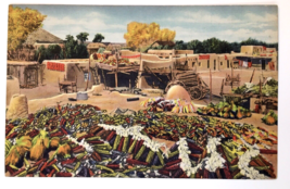 Harvest Time at Santa Clara Indian Pueblo New Mexico Curt Teich VTG Postcard - £6.25 GBP