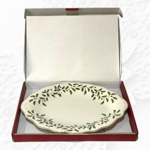 Lenox Holiday Carved Oval Platter 13.75” Scalloped Edge Gold Trim Holly Berries - $39.95