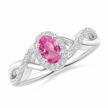 Authenticity Guarantee 
ANGARA Oval Pink Sapphire Crossover Ring with Diamond... - £1,053.00 GBP