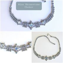 Antique light Blue and Clear Crystal Choker Necklace Vintage 14.5&quot; - $24.99